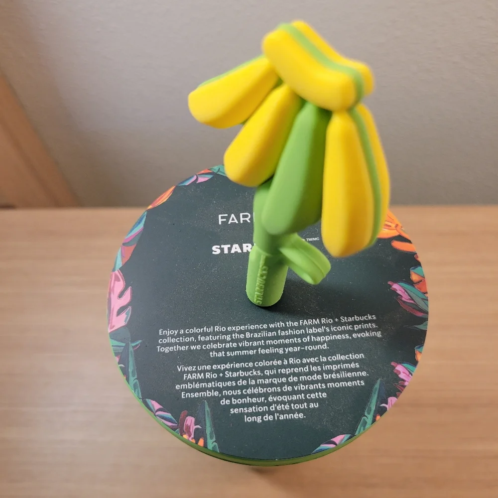 Starbucks Green and Yellow Banana Print Tumbler with Flower Straw